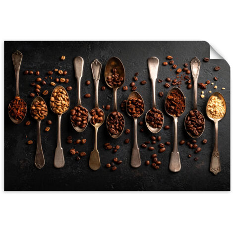 Selbstklebendes Poster – Wandsticker Kaffeebohnen Löffel 120x80 cm