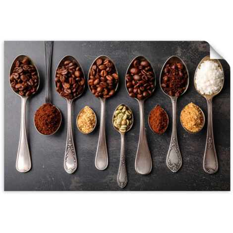 Selbstklebendes Poster – Wandsticker Kaffeebohnen Löffel 30x20 cm