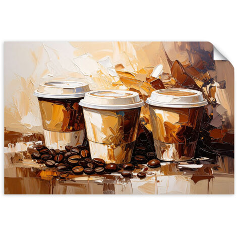 Selbstklebendes Poster – Wandsticker Kaffeetassen in Beige die Ölfarbe imitieren 120x80 cm