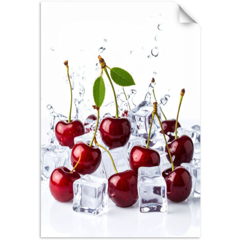 Selbstklebendes Poster – Wandsticker Kirschen Früchte in Eis 20x30 cm