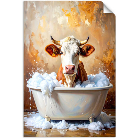 Selbstklebendes Poster – Wandsticker Kuh in einer Badewanne mit Schaum 20x30 cm
