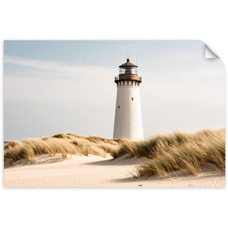 Selbstklebendes Poster – Wandsticker Leuchtturm Meer Pflanzen Dünen 130x90 cm