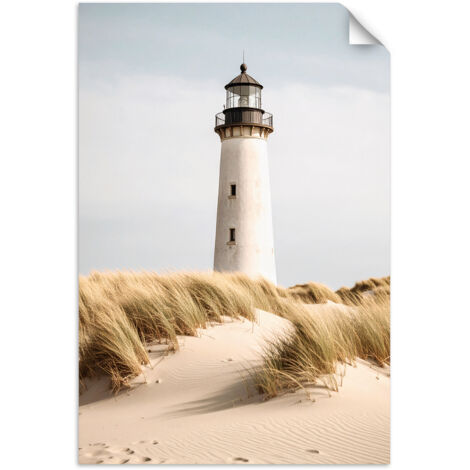 Selbstklebendes Poster – Wandsticker Leuchtturm Meer Pflanzen Dünen 60x90 cm