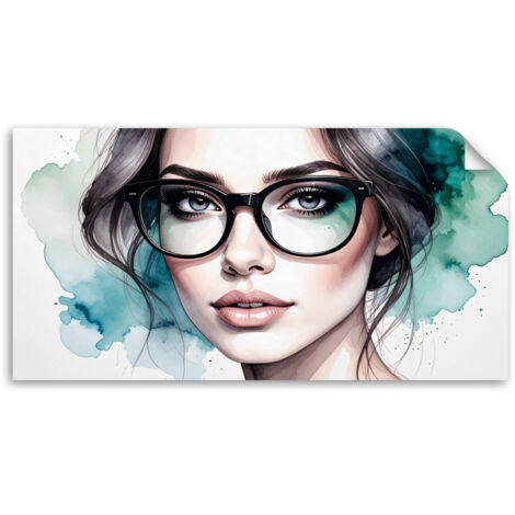 Selbstklebendes Poster – Wandsticker Mädchen Frau mit Brille 160x80 cm