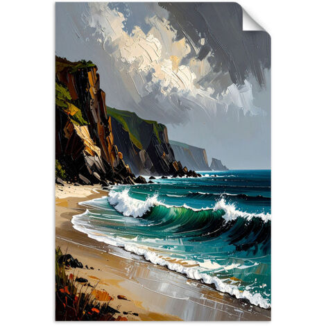 Selbstklebendes Poster – Wandsticker Meer Strand Felsen Berge 90x130 cm