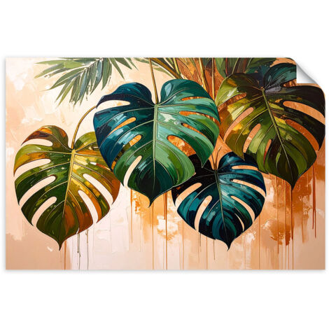 Selbstklebendes Poster – Wandsticker Monstera-Blätter Farbeffekt 120x80 cm