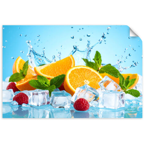Selbstklebendes Poster – Wandsticker Orangen Früchte in Eis 90x60 cm
