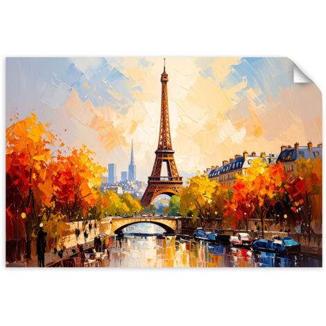 Selbstklebendes Poster – Wandsticker Panorama von Paris mit Eiffelturm 120x80 cm