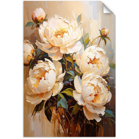 Selbstklebendes Poster – Wandsticker Pfingstrosen Cremefarbene Blumen Strauß 60x90 cm