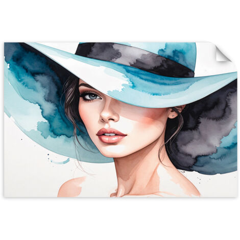Selbstklebendes Poster – Wandsticker Porträt Frau mit Hut 60x40 cm