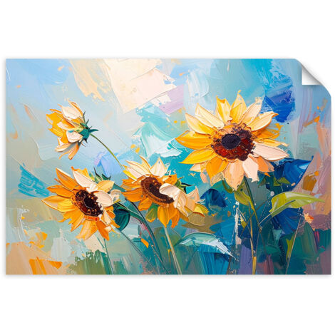 Selbstklebendes Poster – Wandsticker Sonnenblumen in Ölfarbe 120x80 cm