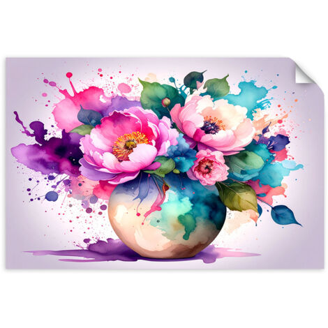 Selbstklebendes Poster – Wandsticker Strauß bunter Blumen Aquarell 45x30 cm