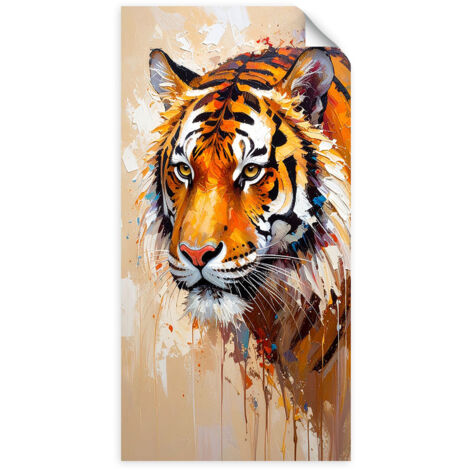 Selbstklebendes Poster – Wandsticker Tiger Tiere Afrika Ölfarbe 40x80 cm