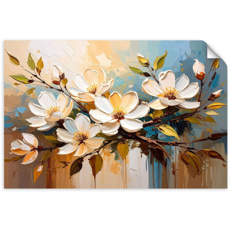 Selbstklebendes Poster – Wandsticker Weiße Blumen Zweige Natur 60x40 cm