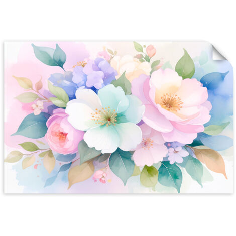 Selbstklebendes Poster – Wandsticker Zarte bunte Blumen Aquarell 60x40 cm