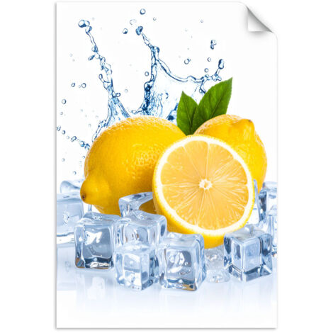 Selbstklebendes Poster – Wandsticker Zitronen Früchte in Eis 20x30 cm