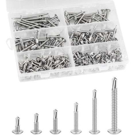 Selbstschneidende Schrauben, 210 Stück selbstbohrende Schrauben, Flachkopfschrauben, Edelstahlschrauben, selbstbohrende selbstschneidende Schrauben, Kit M4,2 x 50 mm/38 mm/30 mm/25 mm/19 mm/13 mm