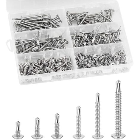 Selbstschneidende Schrauben, 210 Stück selbstbohrende Schrauben mit Zylinderkopf, Edelstahlschrauben, selbstbohrendes selbstschneidendes Schraubenset M4,2 × 50 mm / 38 mm / 30 mm / 25 mm / 19 mm / 13 