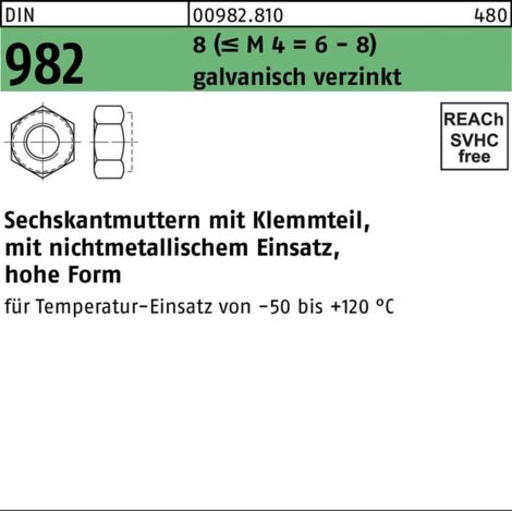 Selbstsichernde Sechskantmutter DIN 982 M 16 x 2 Stahl galvanisch verzinkt 200 Stk