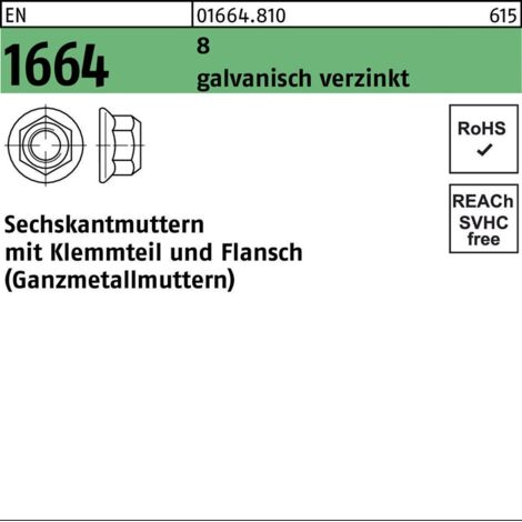 Selbstsichernde Sechskantmutter EN 1664 M 5 x 0,8 Stahl galvanisch verzinkt 100 Stk