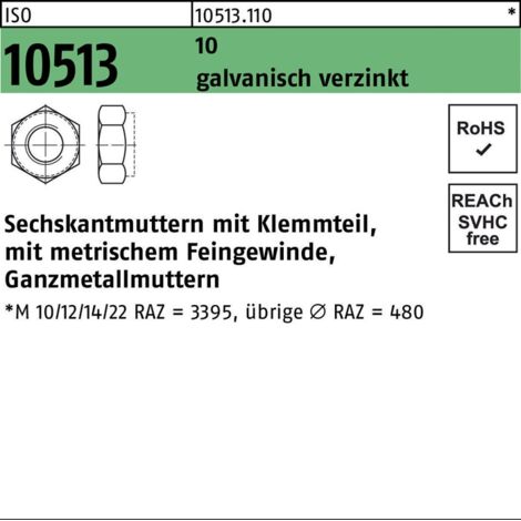 Selbstsichernde Sechskantmutter ISO 10513 M 24 x 2 Stahl galvanisch verzinkt 25 Stk