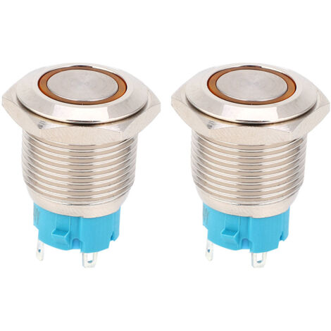 Selbstverriegelnder Drucktaster, 16 mm, Metall, gelbe Beleuchtung, 12–24 V DC – 2er-Pack