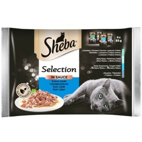 Selección Sheba en Salsa, Colección de Sabores de Pescado en Salsa, Alimento Húmedo para Gatos, 4 x 85 g