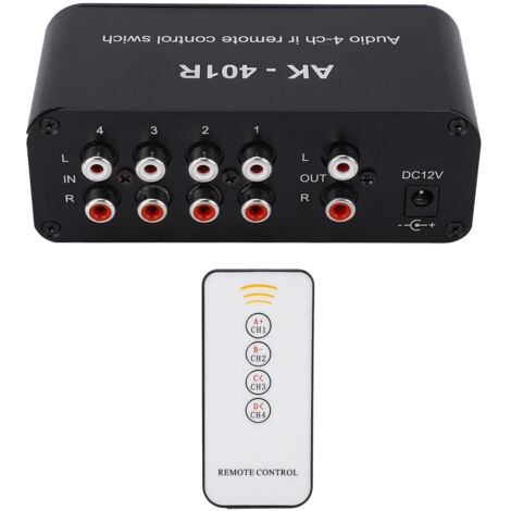 Sélecteur Audio 1 Entrée 4 Sorties 12V avec Télécommande - Diviseur RCA