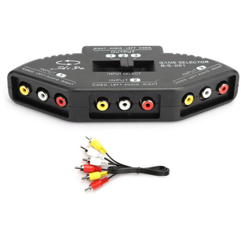 Sélecteur Audio Vidéo RCA 3 Entrées 1 Sortie avec Câble AV pour DVD/VCR, Noir