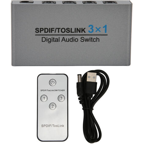 Selector audio SPDIF Toslink 3 en 1 salida con control remoto para PS5, Xbox y TV