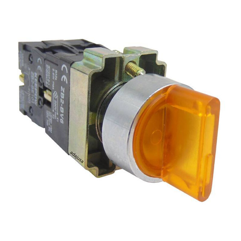 

Selector luminoso amarillo 3 posiciones metálico completo 2 contactos 1NA+1NC