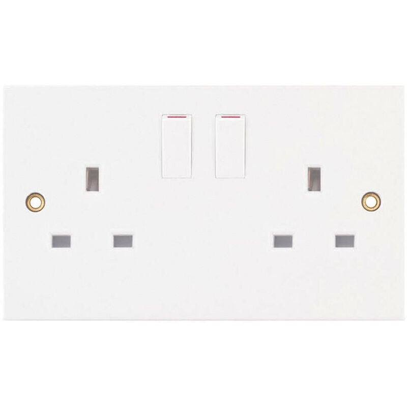 13A 2 Gang Double Pole Switched Socket Outlet - White - Selectric