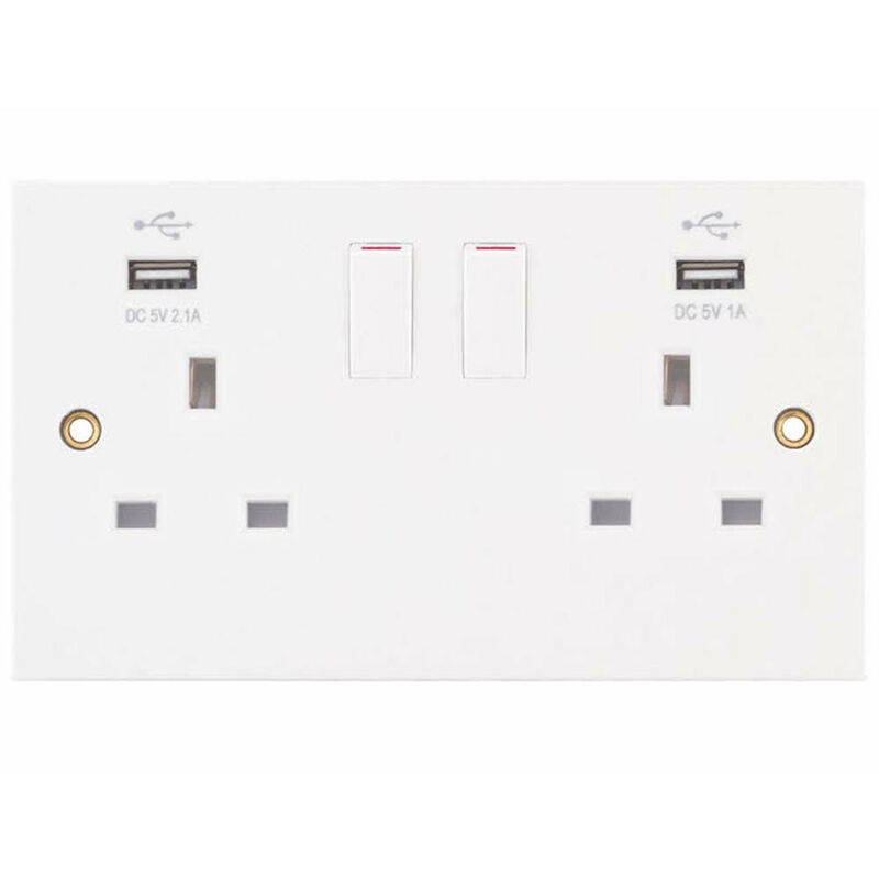 SQ-USB-3 13A 2 Gang usb Switched Socket Outlet - White - Selectric