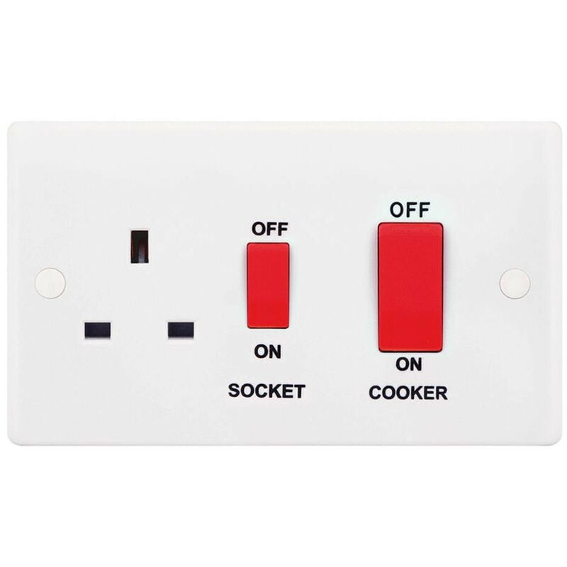 SSL564 45A Cooker Unit, 13A Switched Socket, Red Rockers - White - Selectric