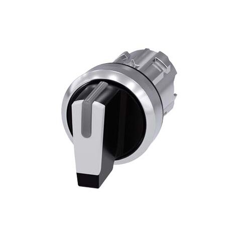 Selettore, illuminabile, 22 mm, tondo, in metallo, lucido, bianco, selettore, corto, 3 posizioni di commutazione IOII, ad impulso, angolo di intervento 2x45°