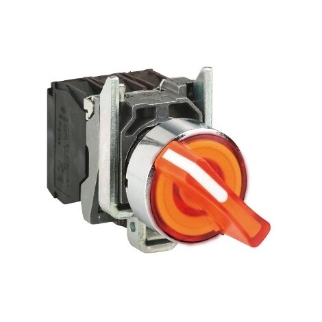 Selettore luminoso, Harmony XB4, metallo, maniglia arancione, 22mm, LED universale, 2 posizioni, 1NO + 1NC, 24V AC DC