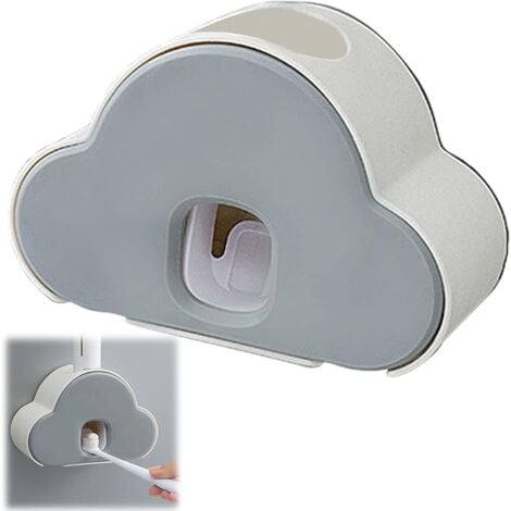 Self Adhesive Automatic Toothpaste Dispenser Wall Mounted Toothbrush Rack Silica Gel Automatic Toothpaste Dispenser Gray Plastic Toothpaste Dispenser for Bathroom Wall
