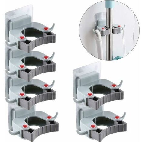 Self-adhesive broom holder, broom hook, wall-mounted mop and holder for closet, garden, garage, set of 6
