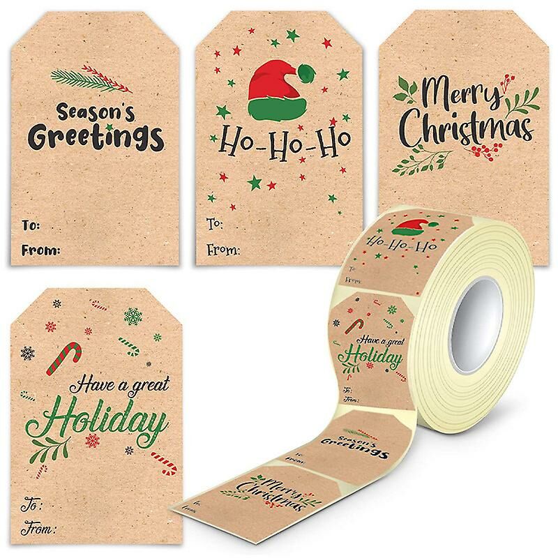 Self Adhesive Christmas Tag Stickers, Kraft Christmas Gift Tags Xmas Stickers, Decorative Stickers