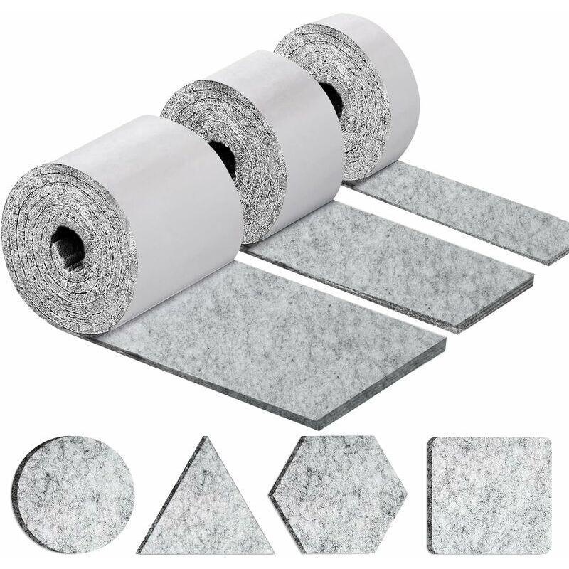 Gotrays - Self-Adhesive Felt Pads - Furniture Chair Glides 3 Rolls (100 10cm+100 5cm+100 2cm) - 4mm-Thick Chair Pad
