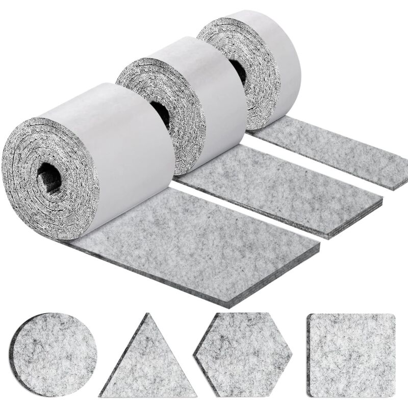 Self-adhesive furniture pads, chair pads - 3 rolls (100 10cm + 100 5cm + 100 2cm), 4mm thick chair pad - self-adhesive felt pad, free cutting to any