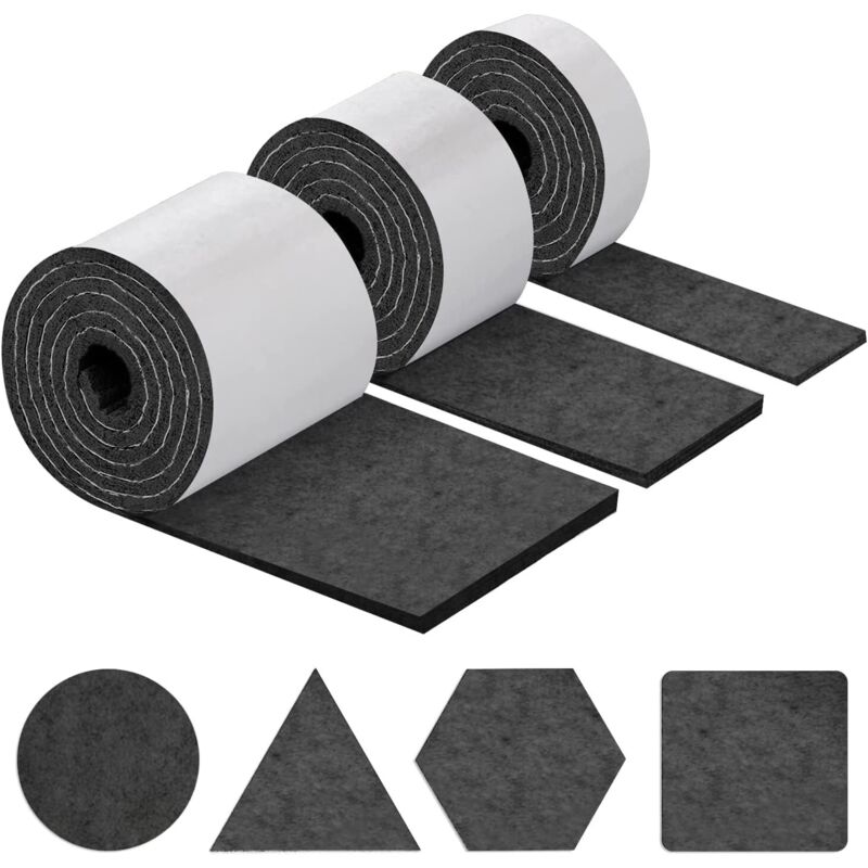 Tinor - Self-Adhesive Furniture Pads, Chair Pads - 3 Rolls (100 10cm+100 5cm+100 2cm), 4mm Thick Chair Pad - Self-Adhesive Felt Pad, Free Cutting to