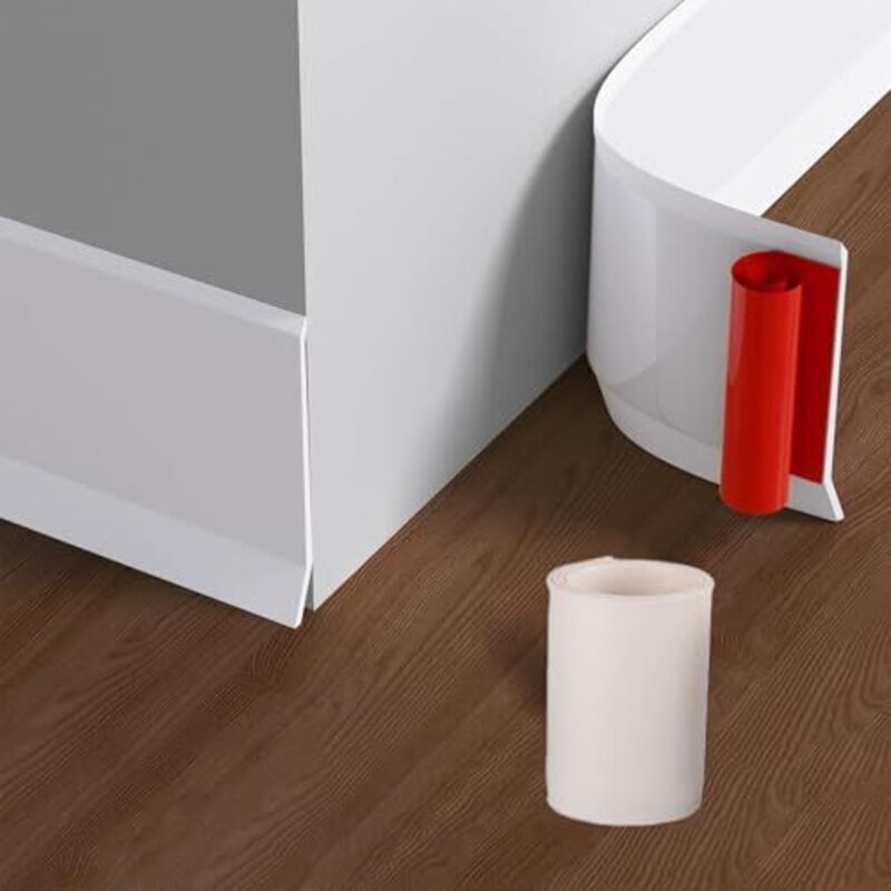 Self-adhesive PVC skirting board for kitchen and bathroom, flexible and adhesive strip, 10 cm wide (white, 3 m)