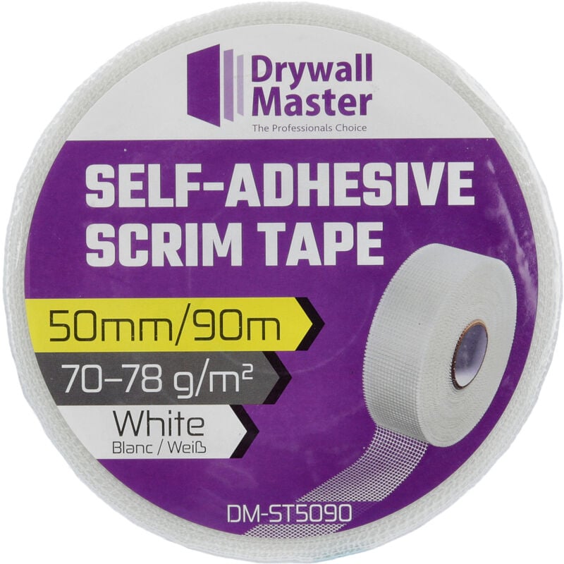 Drywall Master - Self-Adhesive Scrim Tape White Heavy Duty Fiberglass 50mm x 90m