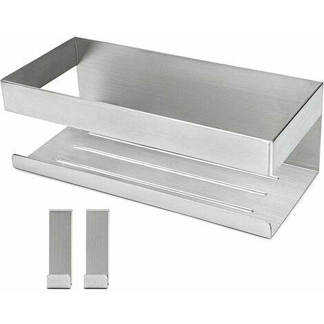 Self-Adhesive Shower Caddy Brushed Stainless Steel Shower Caddy-Adhesive Shower Caddy Bathroom Shelf SUS304 Stainless Steel-With 2 Hooks