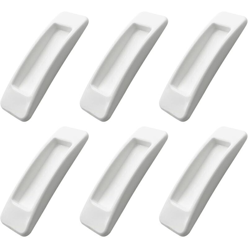 Self-adhesive sliding door handles with double-sided adhesive tapes for cabinets, windows, refrigerators, drawers, glass doors (white, 6 pieces)