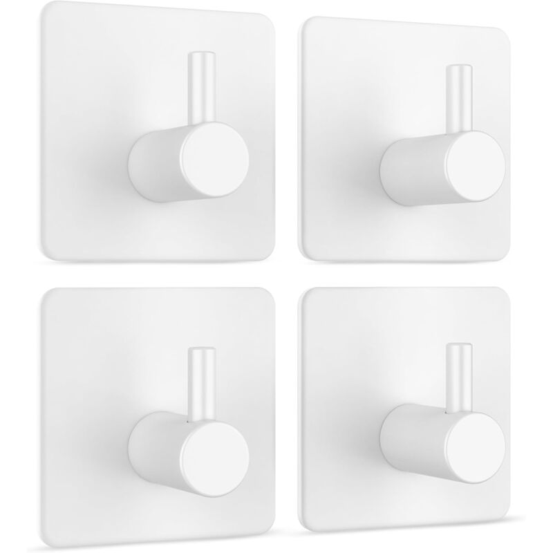 Tigrezy - Self-adhesive wall hooks without drilling, set of 4 in white - water-repellent wall hooks made of stainless steel - up to 8 kg - towel