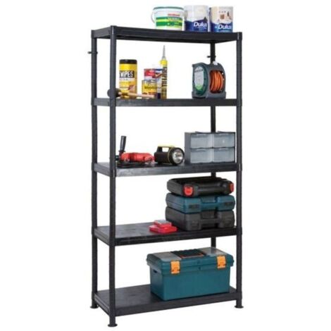 Self Assembly Plastic Shelving 5 Shelf Unit 90cm L x 40cm W x 184cm H