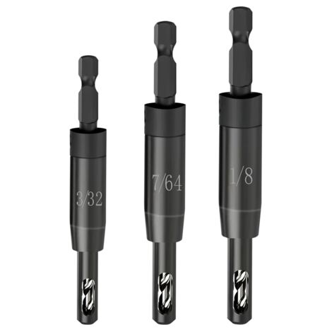 Self Centering Drill Bit Set 3/32In,7/64In,1/8In for 1/4In Hex Shank Drill,Drill Hinge and Wood,Screwdriving
