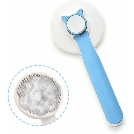 Self-Cleaning Brush for Cat and Dog for Grooming, Removing Loose Hair, Tangle and Dirt, Pet Comb for Long and Short Bristle (Blue)